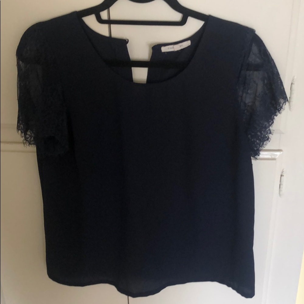 Navy Blue lace sleeved top